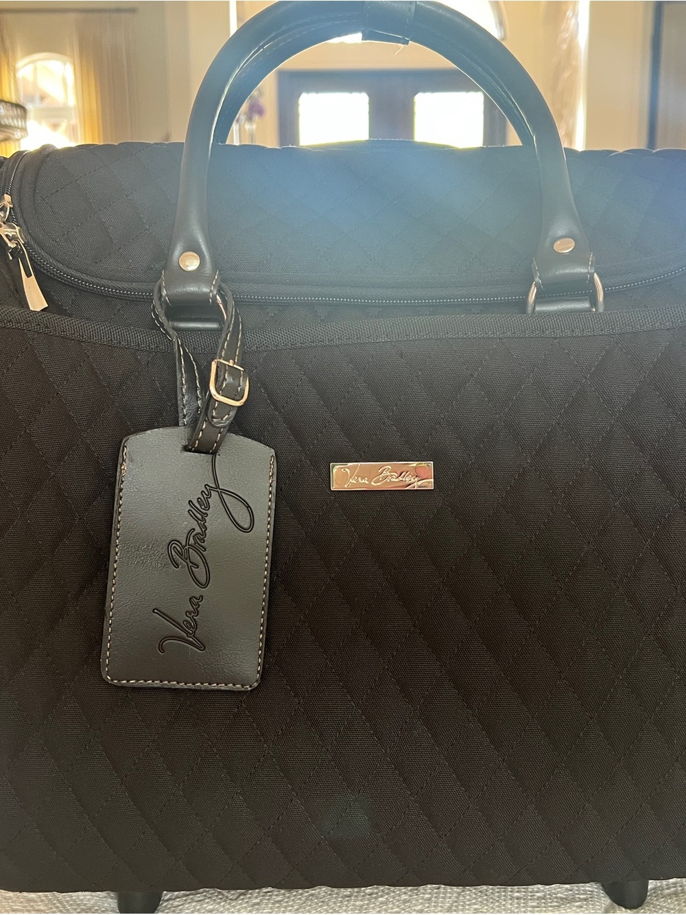 Vera Bradley Black Quilted Travel Tote with Luggage Tag